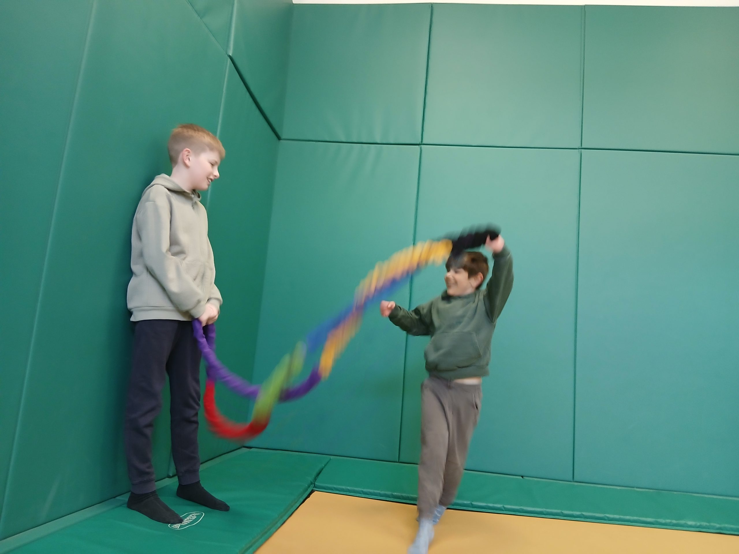 A photo shows children taking part in rebound therapy at SELFA children's charity in North Yorkshire.